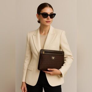 Mario Valentino Brown Clutch with Gold Accent